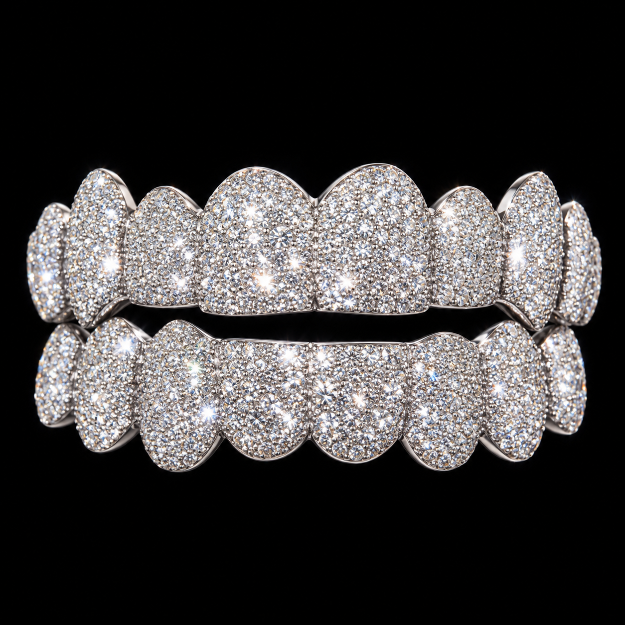 Silver-tone fully iced grillz
